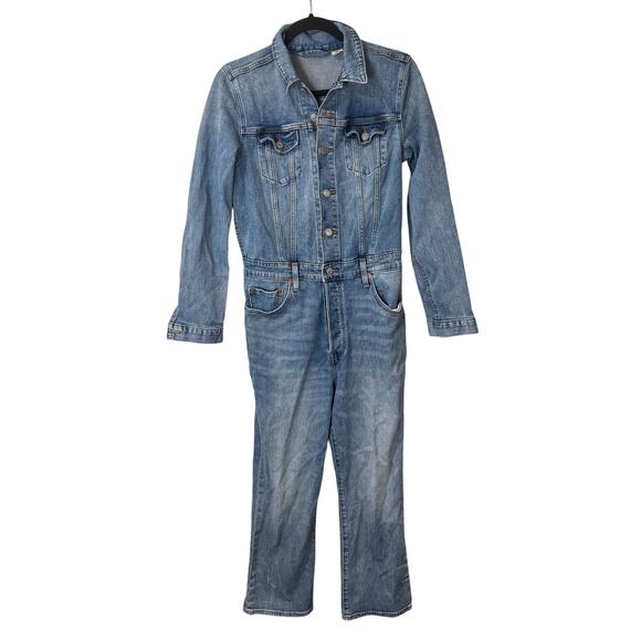 Levi's Kick Flare Jumpsuit Denim Jean Ankle Boiler Suit Overall Utility Medium - Picture 2 of 14